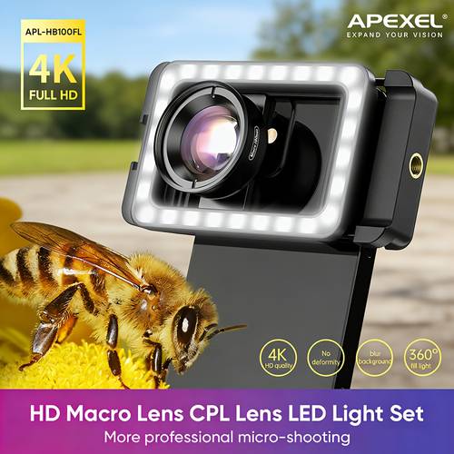 100mm macro lens attachment with led fill light 10x magnification for photography compatible with any cell phone model for macro photography