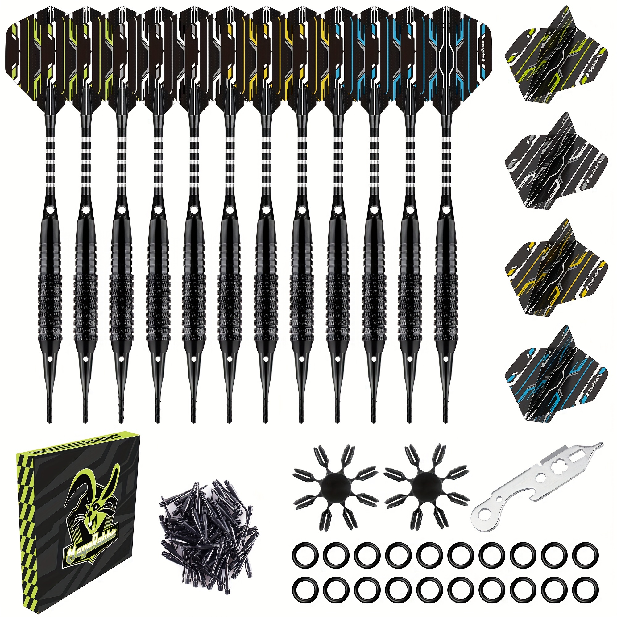 E-shop MageRabbit Professionelle Soft-Darts Premium, Soft-Dart-Set, 12-tlg. 16g/0,56oz 2BA Eisen-Dartschäfte, 12-tlg. 48mm Aluminium-Dartschäfte,