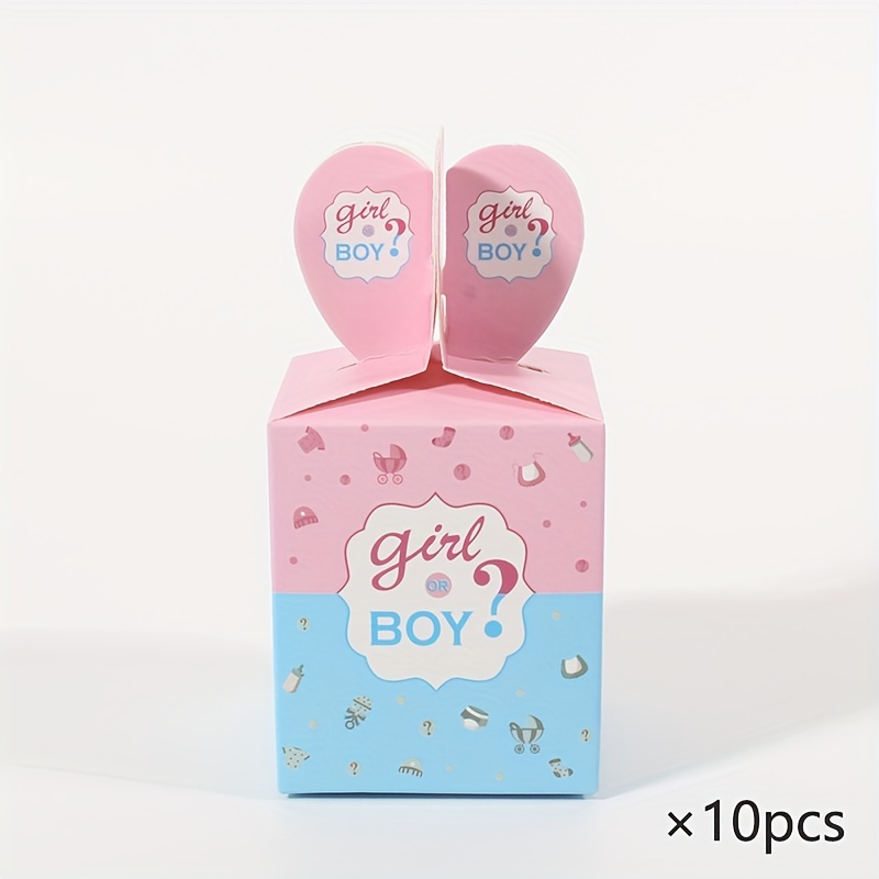 TEMU 10pcs Pink & Blue Gender Reveal Party Favor Boxes - "girl Or Boy?" Shower & Birthday Supplies, -shaped Cutout Design With Pastel Patterns, Gender Reveal Decorations, Christmas, Halloween