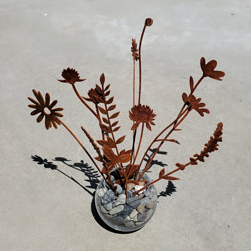 E-shop 10er Set, Roter Blumenstrauß - 40 cm / 15,75 Zoll - Wildblumen Topf Dekoration - - und Gartendekoration Ornamente - Metall Hof Kunst Möbel -