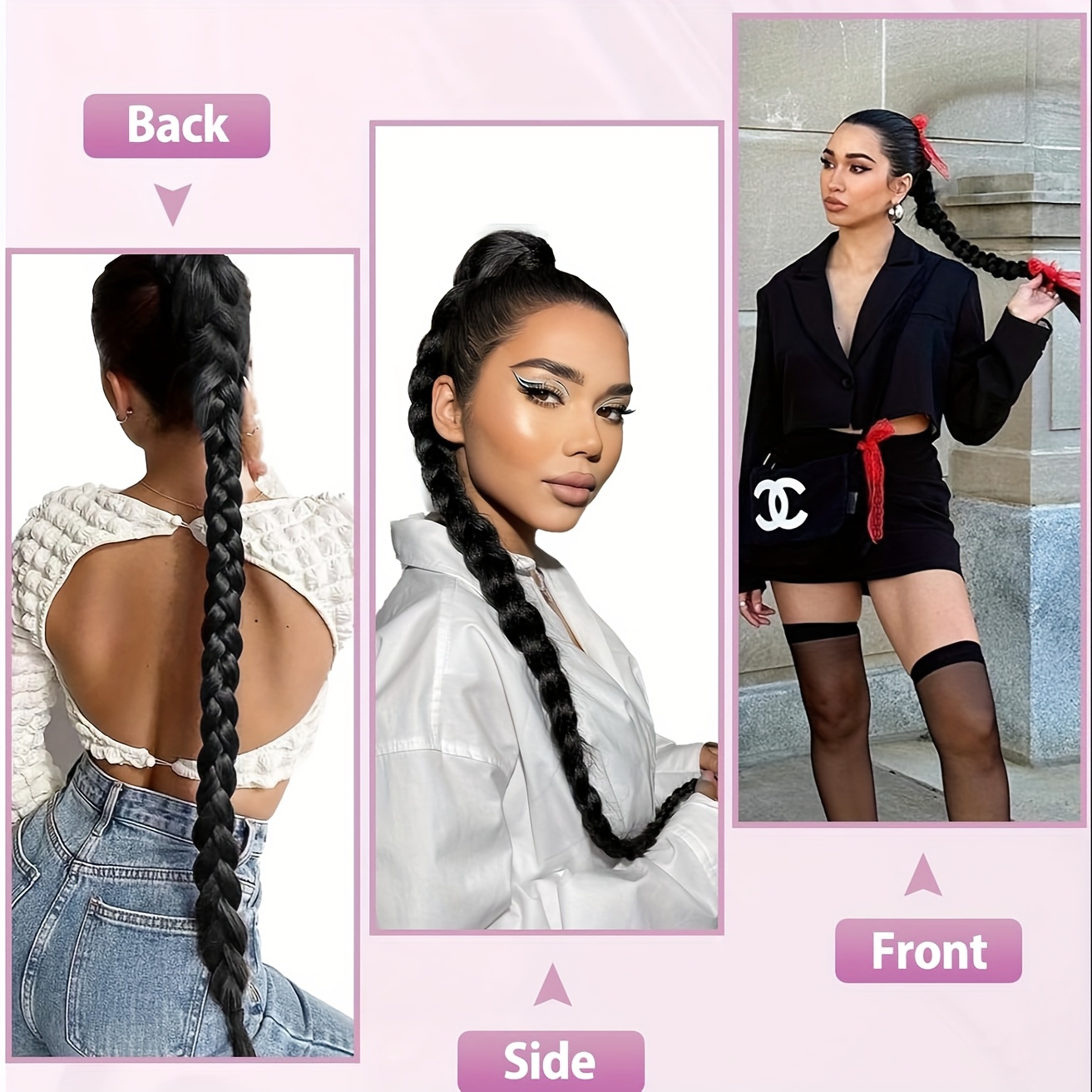 extend   of the braided ponytail hairstyle suitable for all   long straight hair wrapped ponytail wig natural and soft artificial hair strands suitable for ladies daily wear details 2