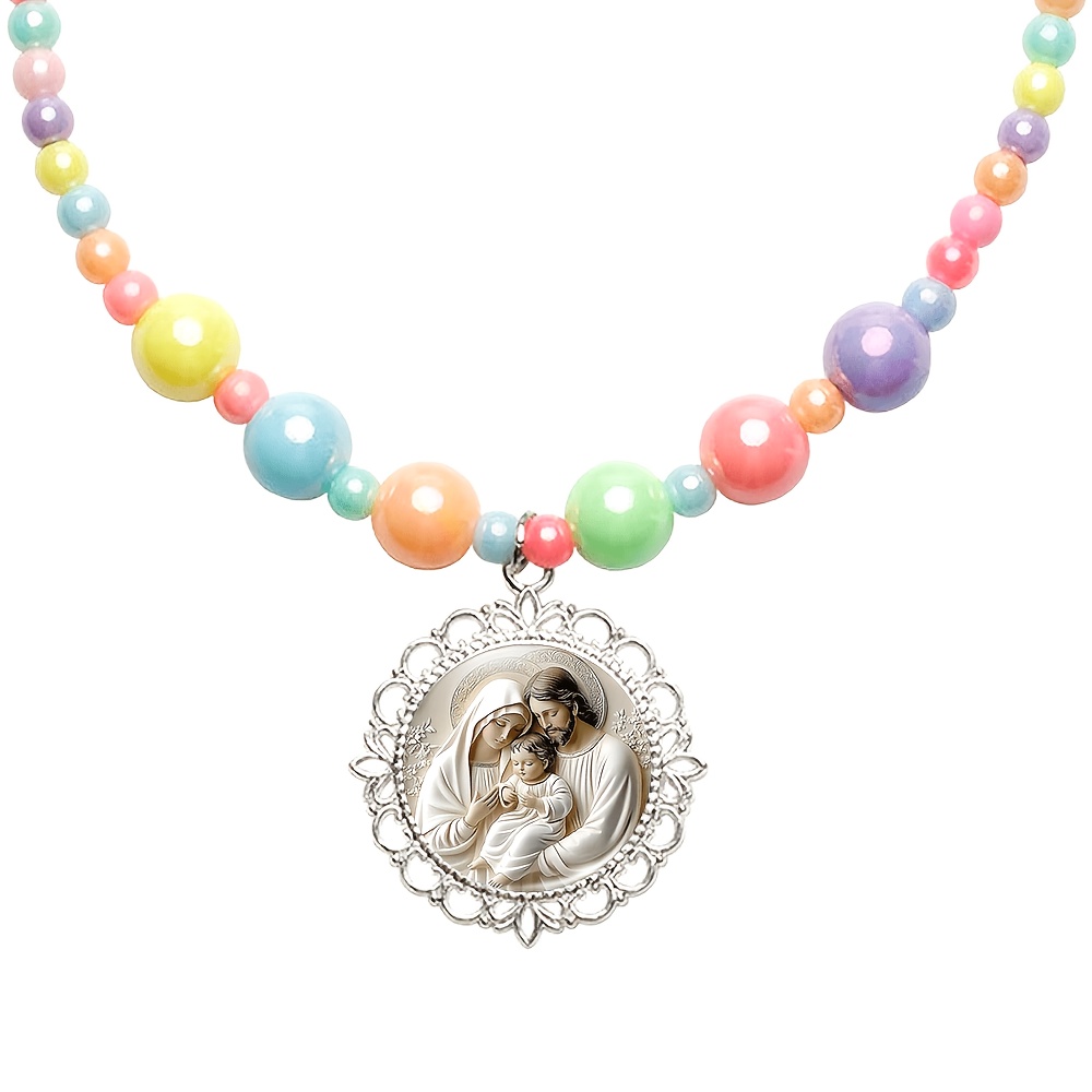 2pc Holy Family Necklace & Bracelet Set, Assorted Colors