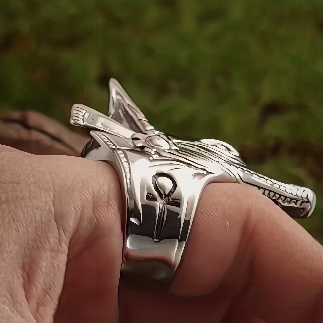 Men's Large Anubis Ring, Egyptian God Design, Hip-Hop Style