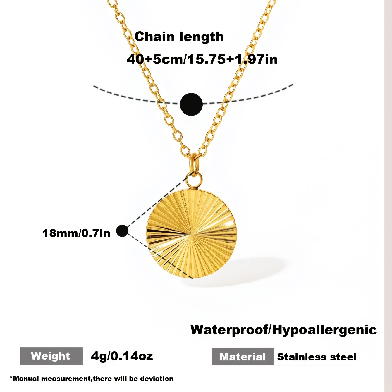 TEMU 1pc Launch Type Round Pendant Necklace Golden Stainless Steel Necklace Minimalist Round Coin Pendant Necklace For Daily Wear Vacation For Woman