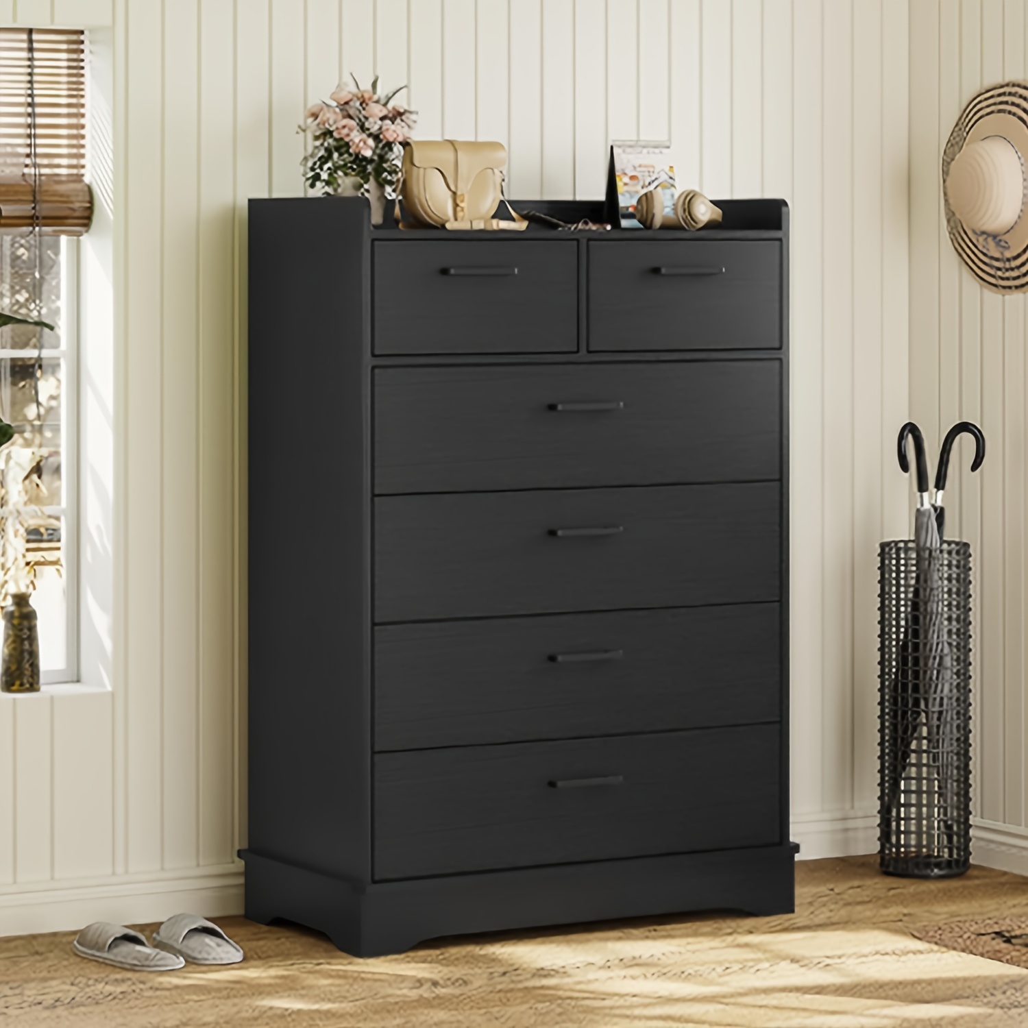 

6 Drawer Dresser Modern Chest Of Drawers Storage Organizer For Bedroom Living Room, Black Dresser
