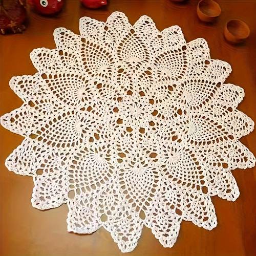 elegante handgefertigte häkel-spitzen-tischdecke - 21.65 rund, vintage-inspiriertes hohl-design, für hochzeiten, brautduschen, geburtstage & einweihungsgeschenke, hochzeitsdekoration