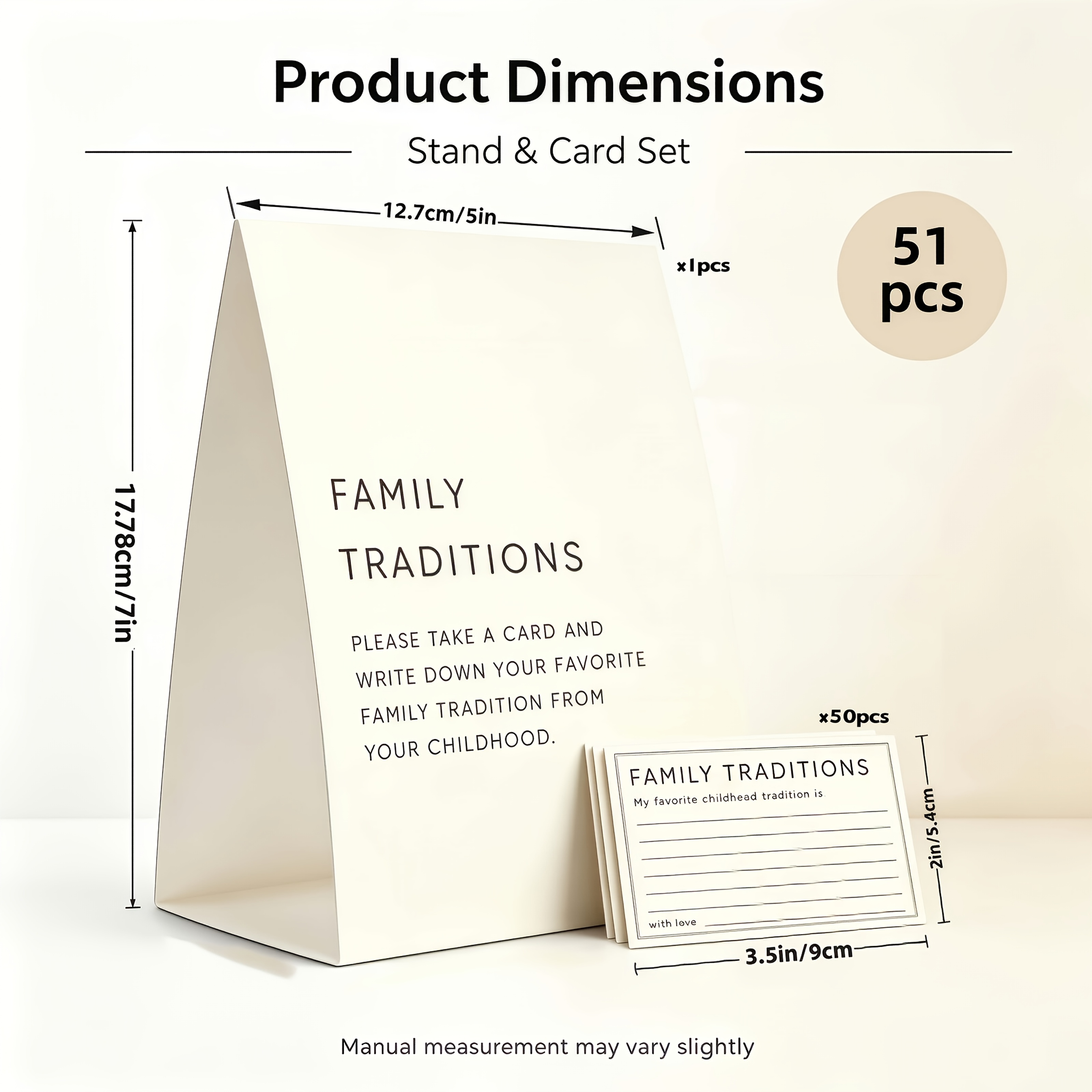 TEMU 51pcs, Minimalist Style Family Traditional Theme Stand (includes 50pcs Writing Cards), Guests Write Childhood Family Traditional Paper Cards,