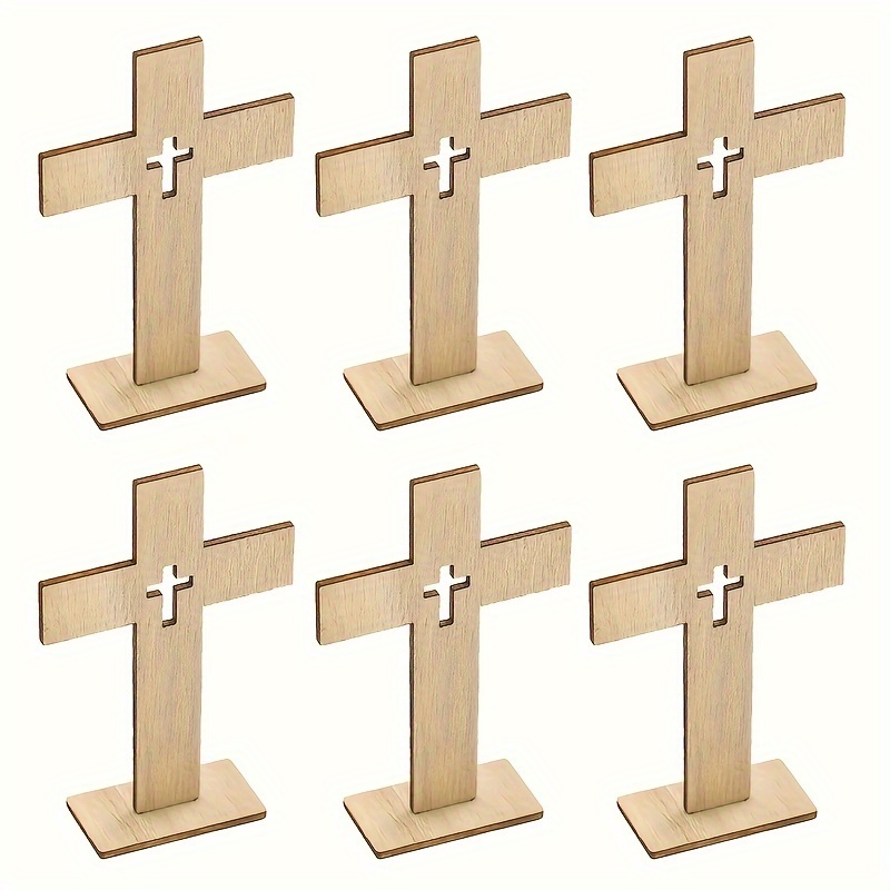 Image of 6pcs Wall Crosses, Wooden Crosses, Candlestick Projection Standing , Christian Baptism Table Centerpieces, First Communion Altar Supplies Decor, Home Decor, Desk Additions