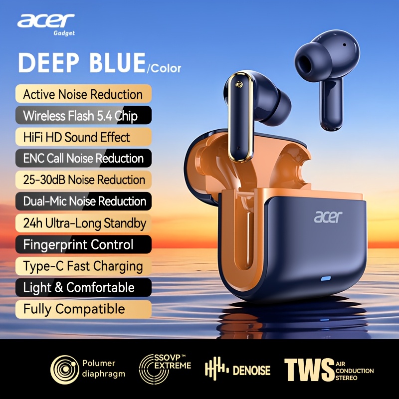 Acer 2026 New Wireless Headphones, Touch Control, Capacitive Microphone, Active Noise Cancellation, Rechargeable Battery, Type-c Charging, Suitable For Adults - Video Game Theme