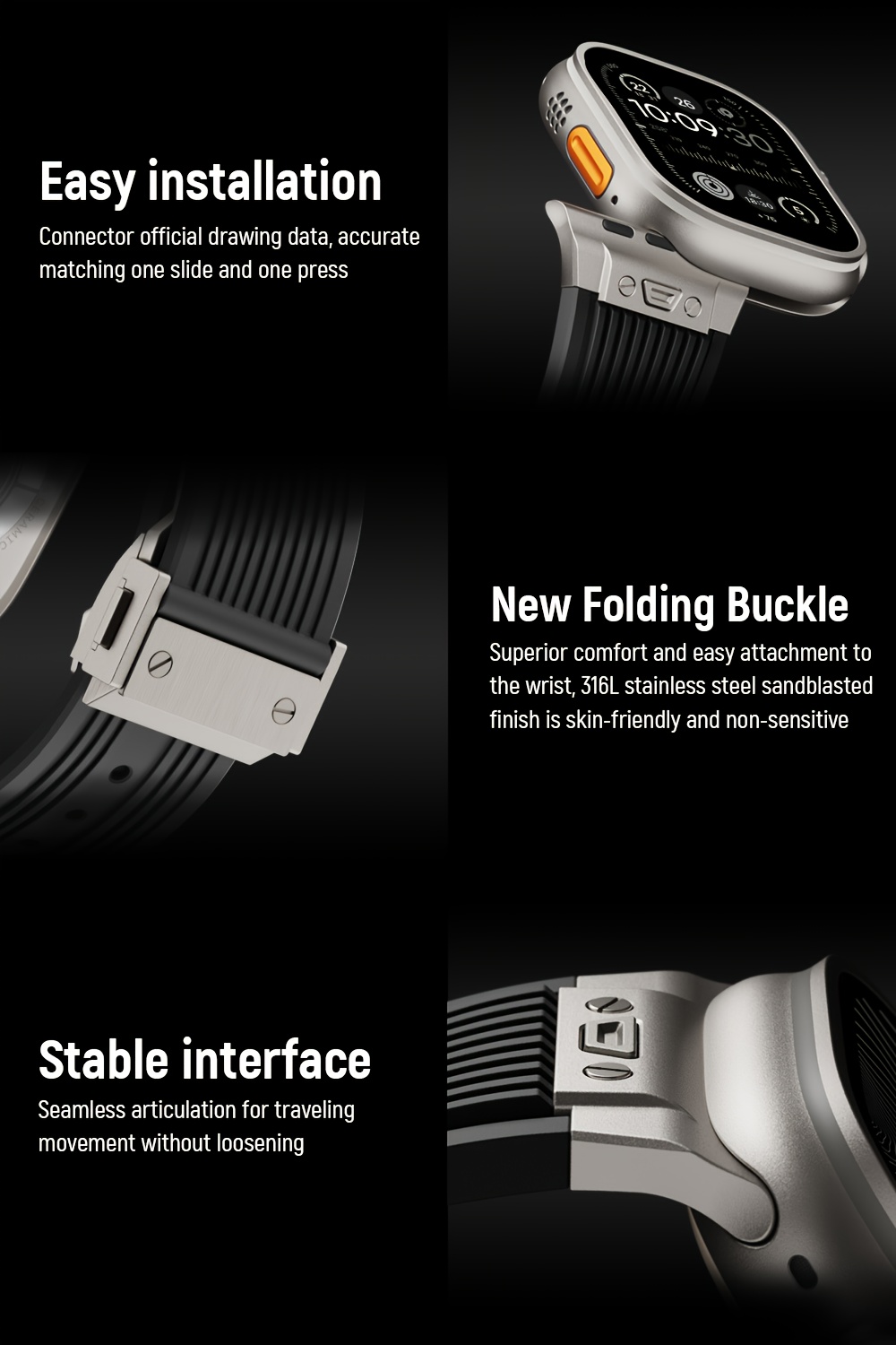 Bracelet de Montre ! Bracelet de Luxe pour Homme Compatible avec Apple Watch Ultra 2, 1, 49mm, iWatch 49, 46, 45, 44mm, 10, 9, 8, 7, 6, 5, 4, Séries SE