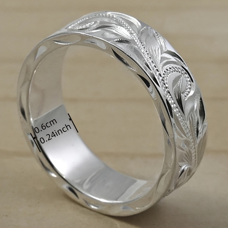 Hand Carved Leaf & Flower Wide Band Ring Unisex Accessory Classic Style