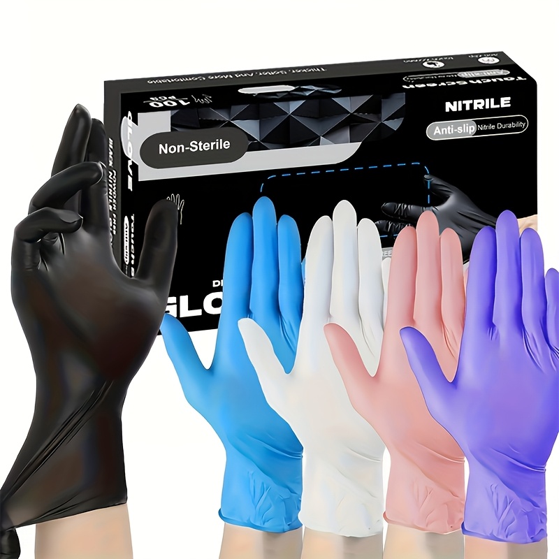 100pcs disposable nitrile gloves durable elastic multi purpose household cleaning gloves waterproof suitable for kitchen tattoo hair dye pet bathing   blue white   handed non   gloves
