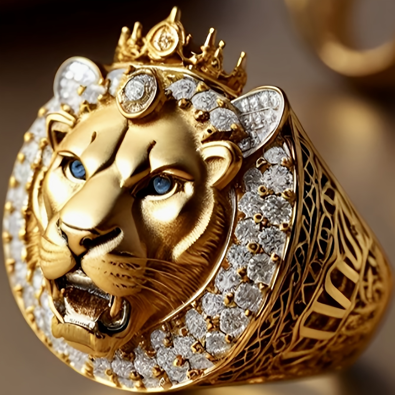 

Luxury Lion Crown Ring For Men, Copper Band With Synthetic Zirconia, , Ideal For Banquets & Gifts, Valentine's Day, Ramadan,