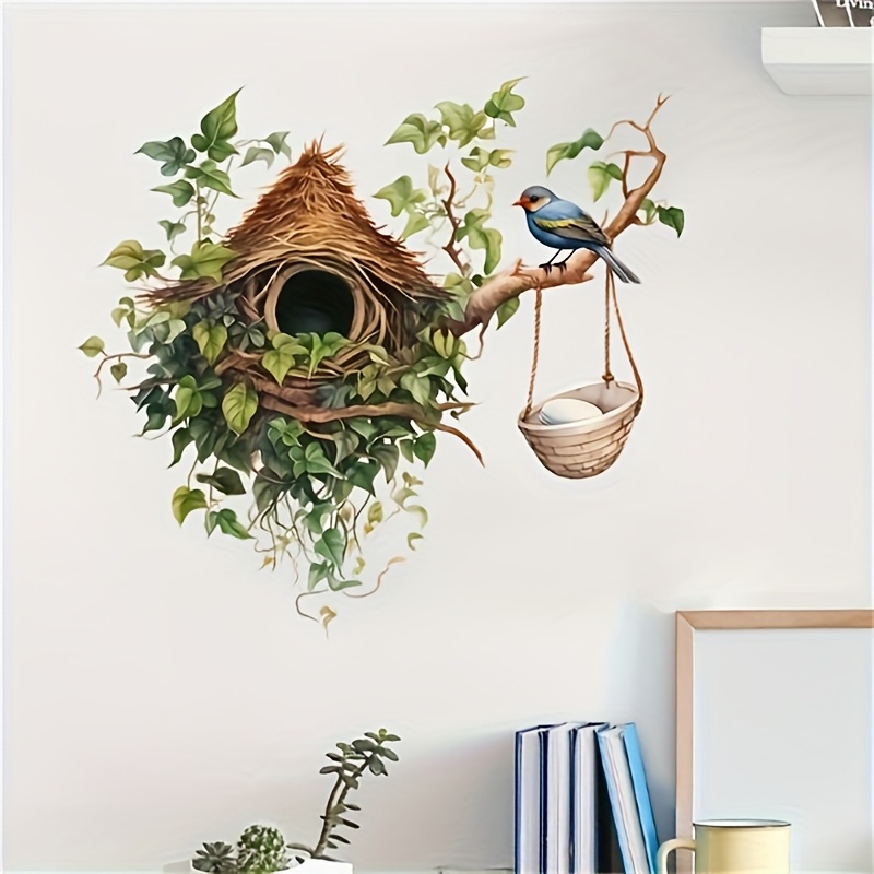 

Bird Nest & Leaves Wall Decal - Pvc, Self-adhesive, Reusable Sticker For Home Decor, Plastic, Glass, Metal, Ceramic