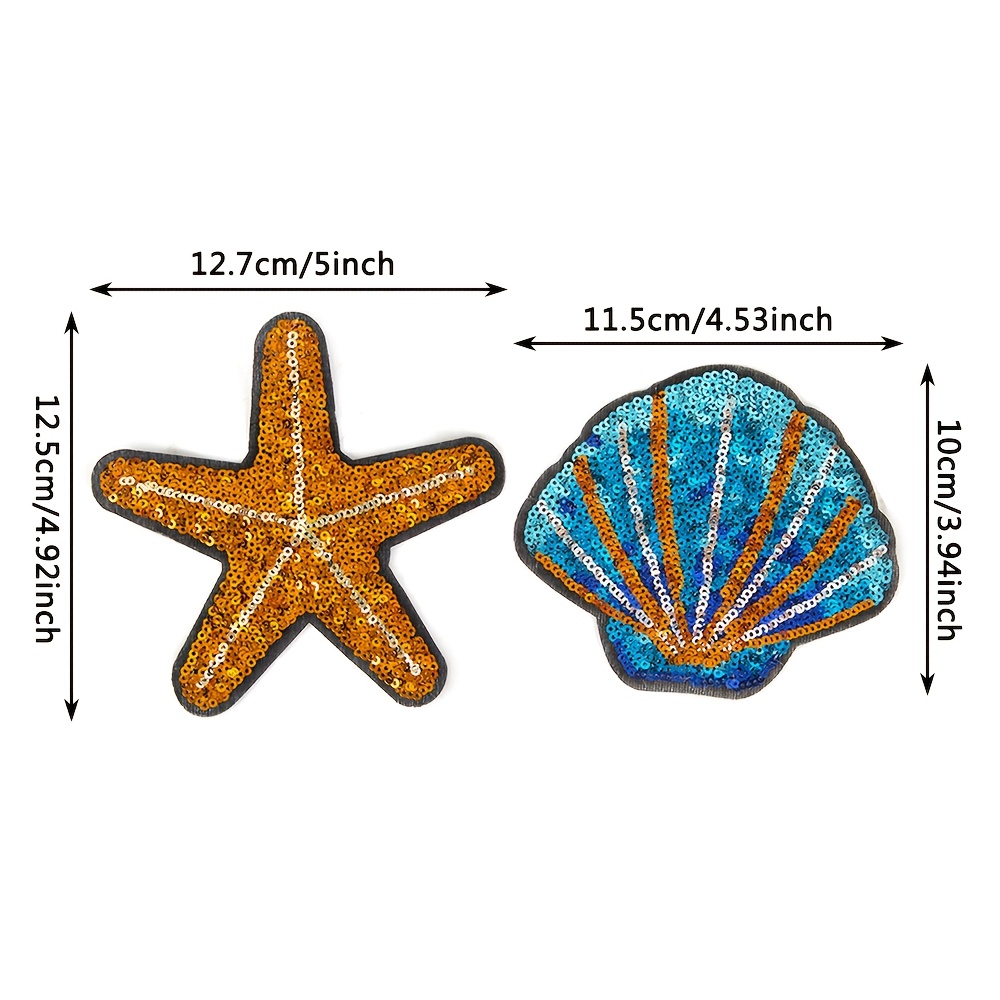 2pcs Sequined Starfish Shell Embroidery Cloth Patches Clothing Additions Costume Decor Material Patch