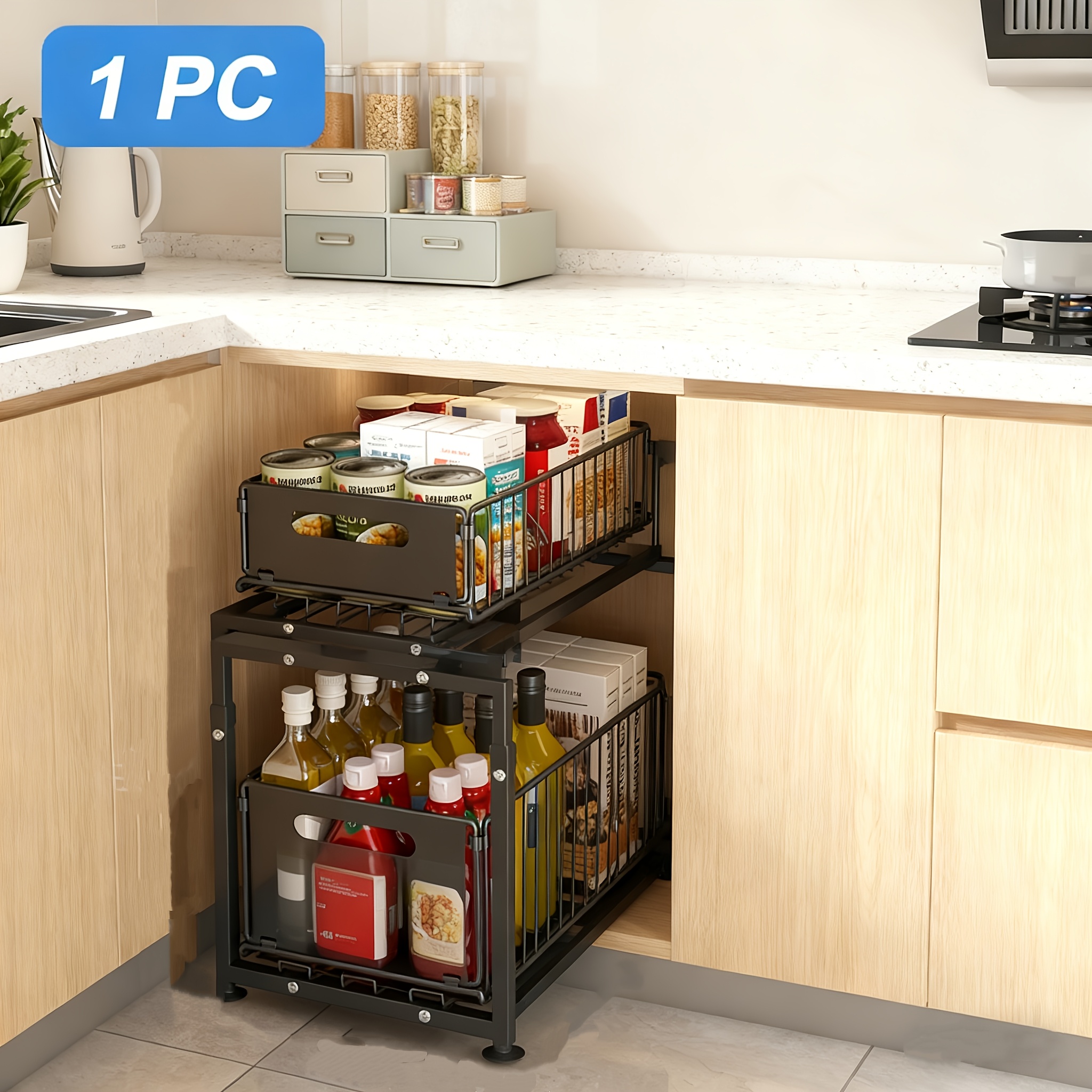 TEMU Pull-out Double-layer Storage Rack, Adjustable Under-sink Cabinet Organizer For Kitchen And Bathroom, 2026 New Release/ Suitable For 476 /