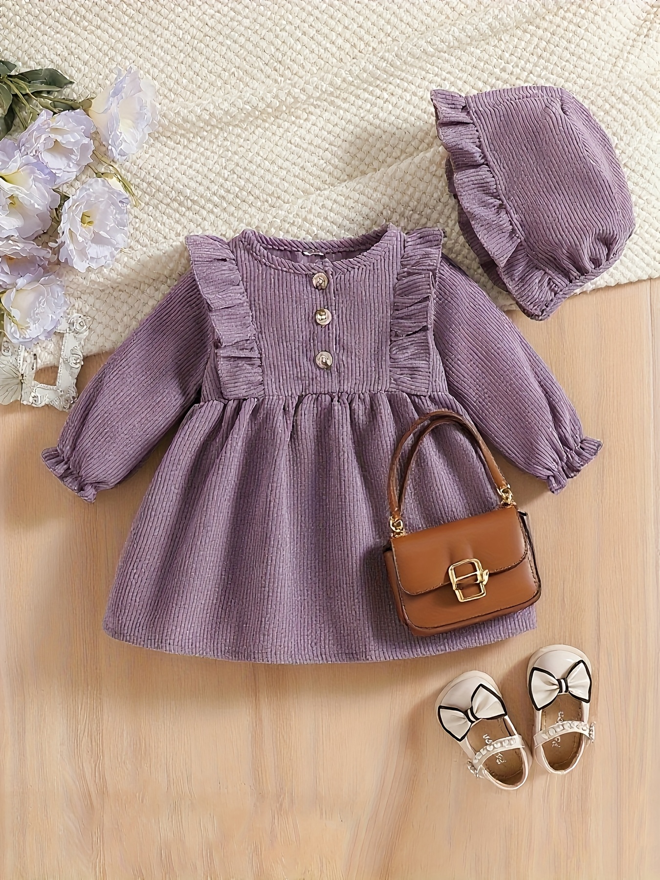 baby girls fall winter new purple corduroy knee length dress - Temu Nigeria