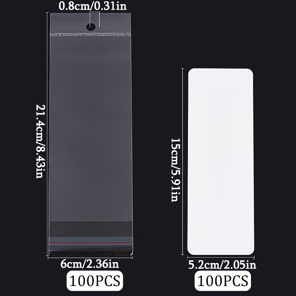 Image of A Set Of 100 White Paper Cards For Keychain Display, Including 100 Self-sealing Bags, Ideal For Selling Bracelets And In A Small Business