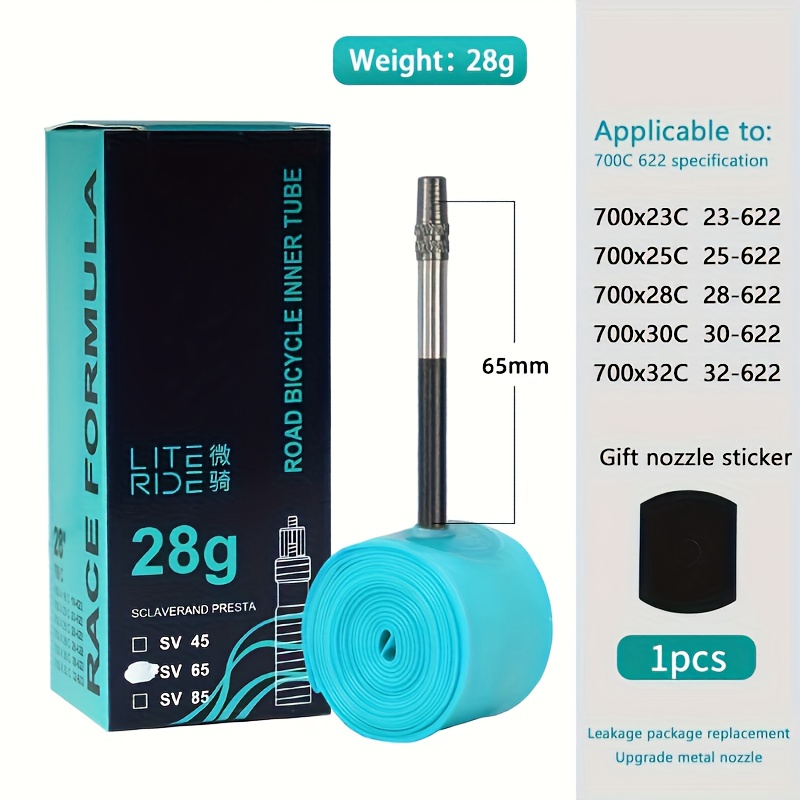 Image of Literide 1pc Ultralight 28g Bike Inner Tube 700x23 25 28 32 Road Bicycle Tpu Material Tire 65mm Length French Valve
