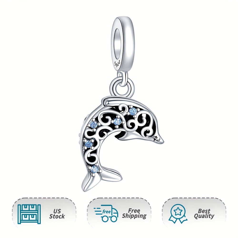

Women Authentic Dolphin Dangle Openwork Charm 925 Sterling Silver Pendant Charm For Moment Bracelet & Necklace Daily Use Holiday Diy Gifts