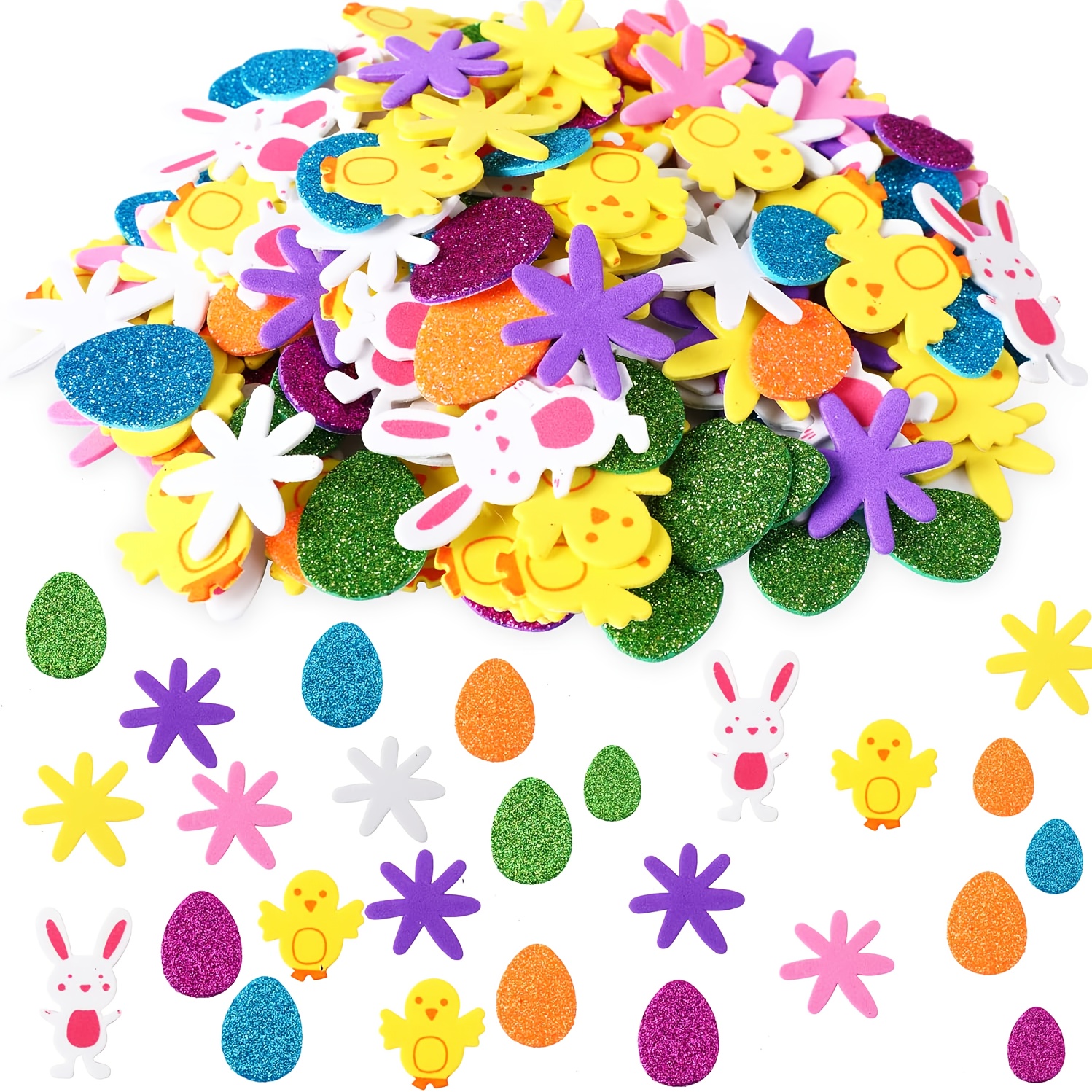 

100pcs Easter Foam Stickers - Egg, Bunny, Chick & Flower Decals For Crafts, Greeting Cards & Home Decor