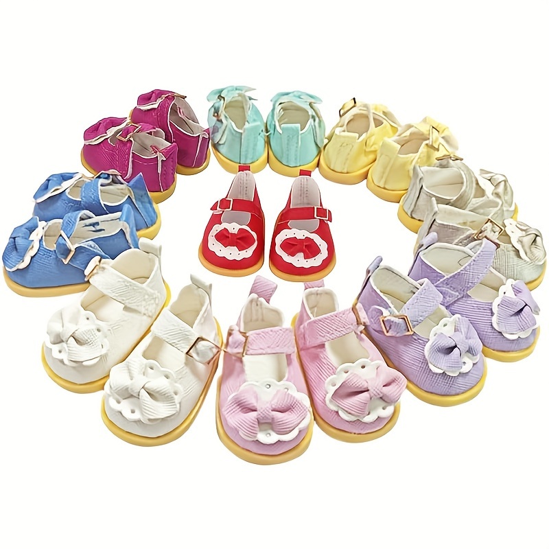 

6-pair Bowknot Doll Shoes For 14" - Vibrant & Pastel Colors, Soft Polyester, Perfect Granddaughter Gift, Fits 10 Pairs Displayed In Picture