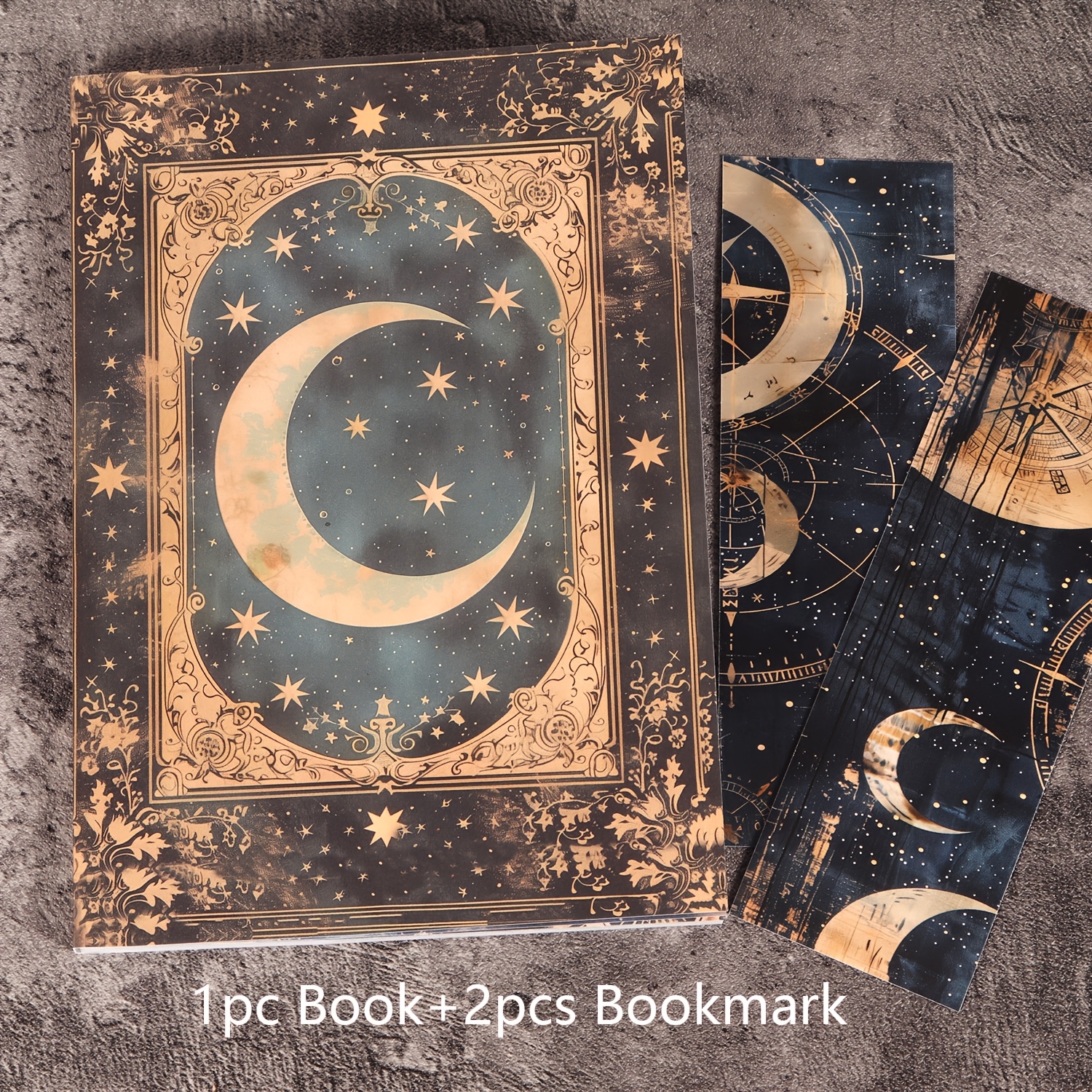 E-shop 96 Seiten (Nicht wiederholende Muster) Retro Mystische Mondphasen Junk Journal Schreibfähiges Notizbuch mit zwei Lesezeichen, für Scrapbooking,