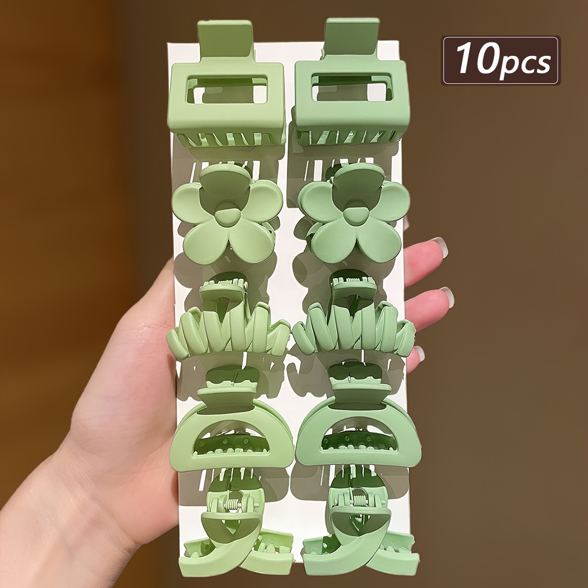 Image of 10pcs Minimalist Light Green Floral Wavy Square Medium-sized Hair Claw Clip, Cute Bangs Half-tie Ponytail Side Hair Claw Clip, Daily Gift Hair Additions