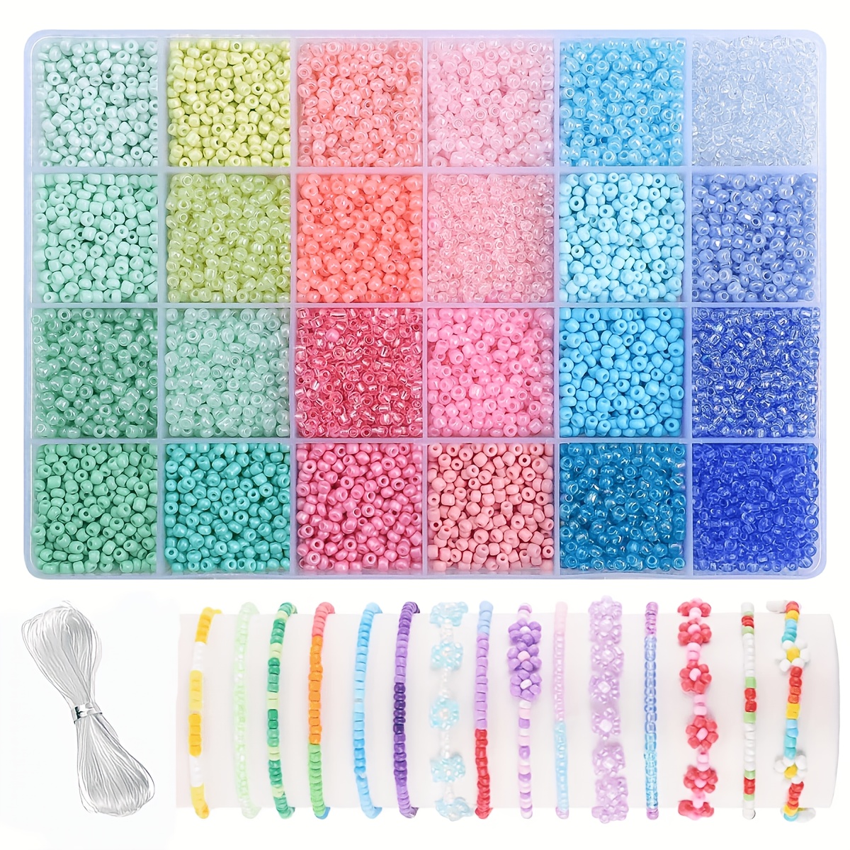TEMU 13000-teiliges Glasperlen-Perlenarbeits-Set, 3 mm, 24 lebendige Farben, mit Perlgarn Aufbewahrungsbox, für DIY-Basteln Schmuckherstellung, runde