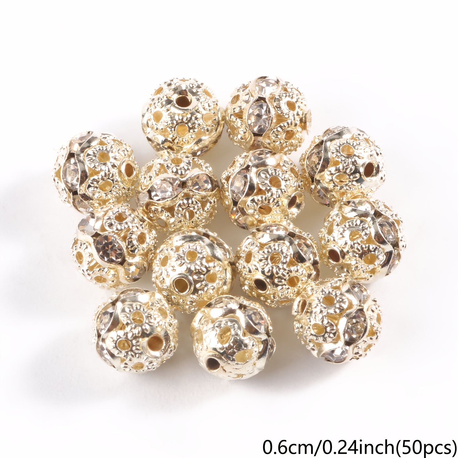 50pcs Light Rhinestone Ball Bead Round Spacer Loose Beads For Bracelet Jewelry Making Diy Bracelet Necklace Accessories