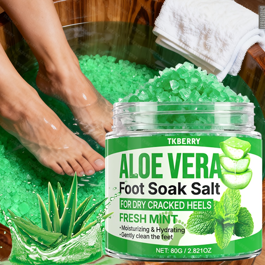 80g Aloe Vera * Bath Salt - Sea Salt for Deep Cleansing, Moisturizing Heels  - 20-Min Soak for Dry Feet, Post-Exercise & Bedtime Routine - * Soak Bath *  Care