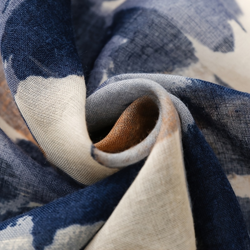 Women's Vintage Chinese Ink Wash Scarf - Watercolor Fringe Shawl & Neck Wrap, Warm Non-Stretch Collar for Autumn Winter, Elegant Accessory Suitable for Casual Outfits, Hand Washable Retro Print Scarves