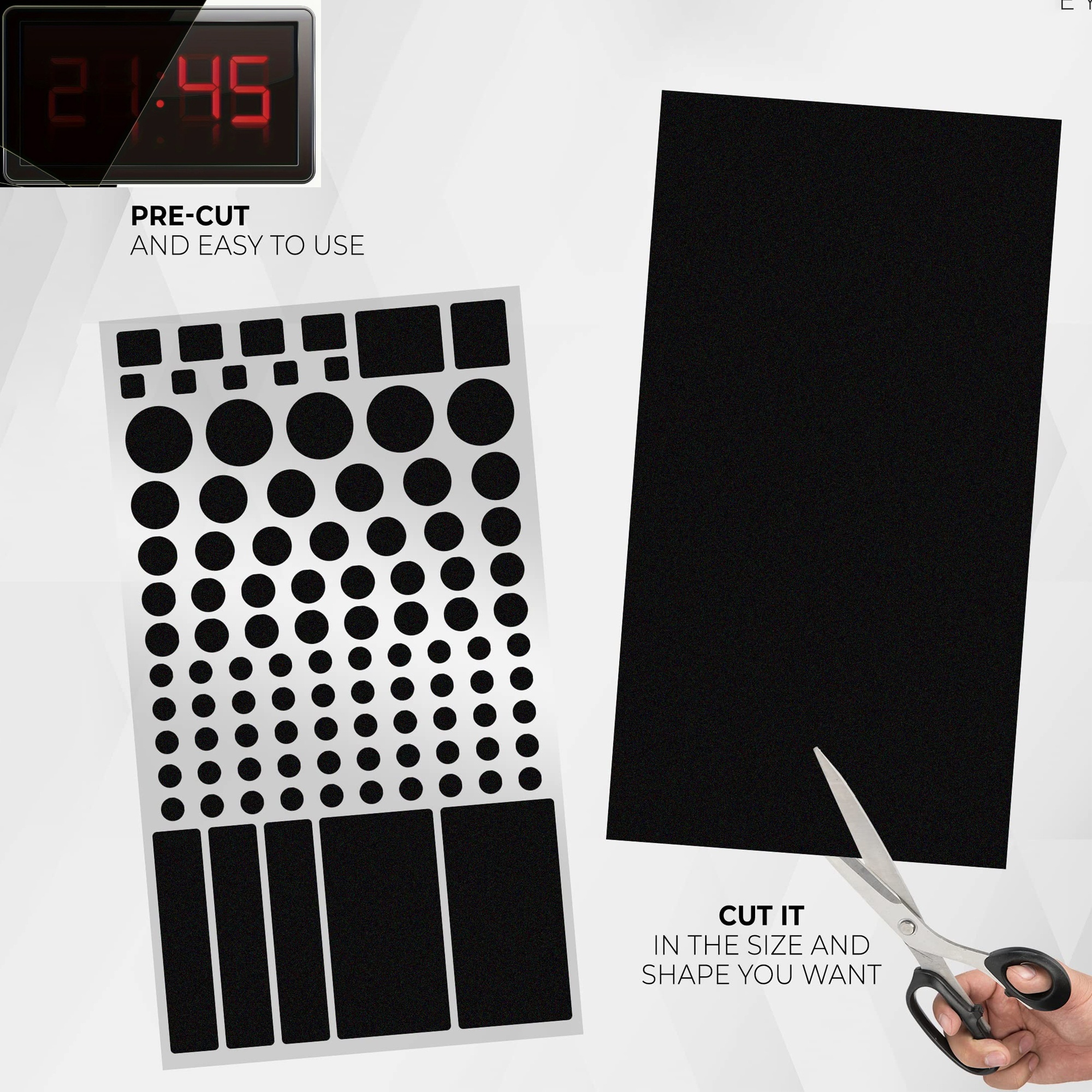 Light Blocking Stickers - Blackout Led Covers, Dim 50%100% Of Lights, 2 Sheets (1 Cut Out + 1 Uncut)