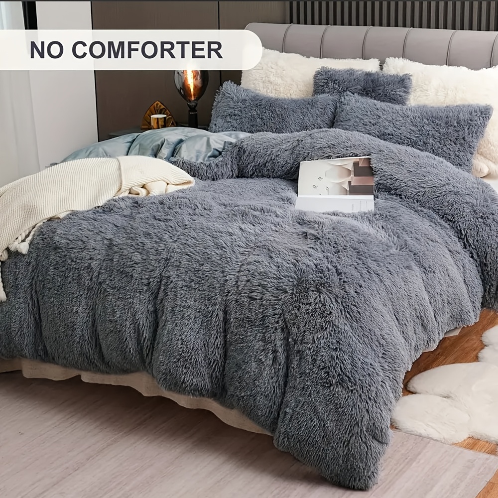 

Plush Duvet Cover, 3pcs Fluffy Comforter Fuzzy Flannel Bedding Sets(1 Fur Duvet Cover + 2 Pillowcases), Zipper Closure & 8 Corner Ties