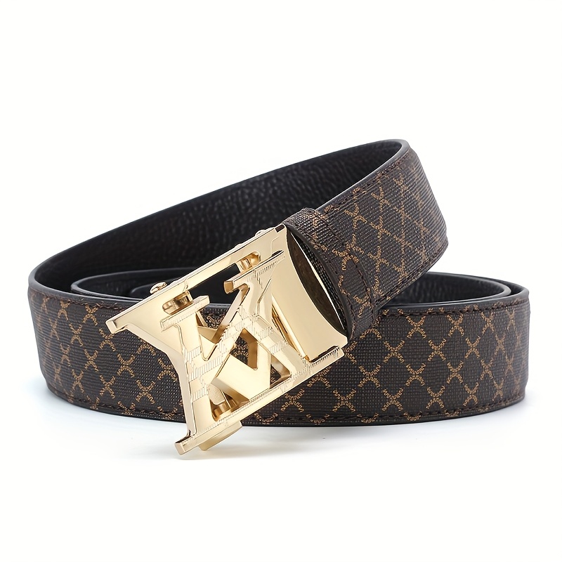 TEMU [new Belt] 2025 Men's Fashion Casual Automatic Buckle Alloy Belt - Multicolor Pvc, Letter Design, Ideal For Valentine's & Father's Day, Stylish