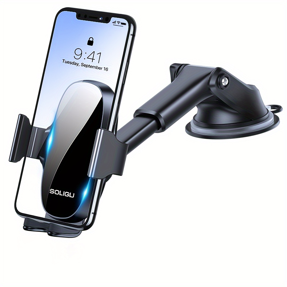 

Soligu Adjustable Cell Phone Holder Mount For Car, Strong Suction Universal Phone Mount For Car Dashboard Windscreen Compatible For All Iphone Samsung Android Phones