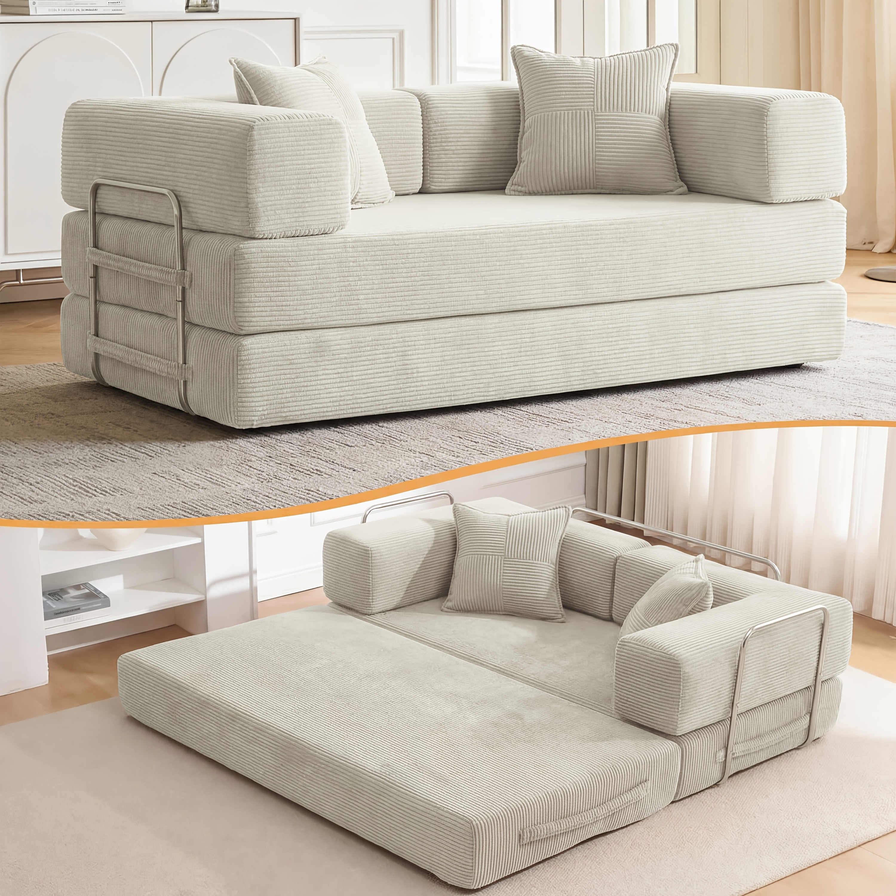 Foldable Sofa Bed, Foldable Floor Sofa, Compressible Convertible Sleeping Sofa Bed, Sofa With Memory Foam Pillows, Backrest & Armrests, Japanese-style Sofa Room, Suitable For Apartments And Hotels