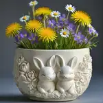 clay mold - 新款兔子盆栽硅胶模具,兔子与花卉浮雕花盆双用设计,椭圆形状适用于DIY石膏杯,混凝土水泥工艺品模具,香薰蜡烛杯,花卉种植容器模具,家居装饰摆件,礼品赠送,万圣节摆件,可重复使用,耐高温,易脱模