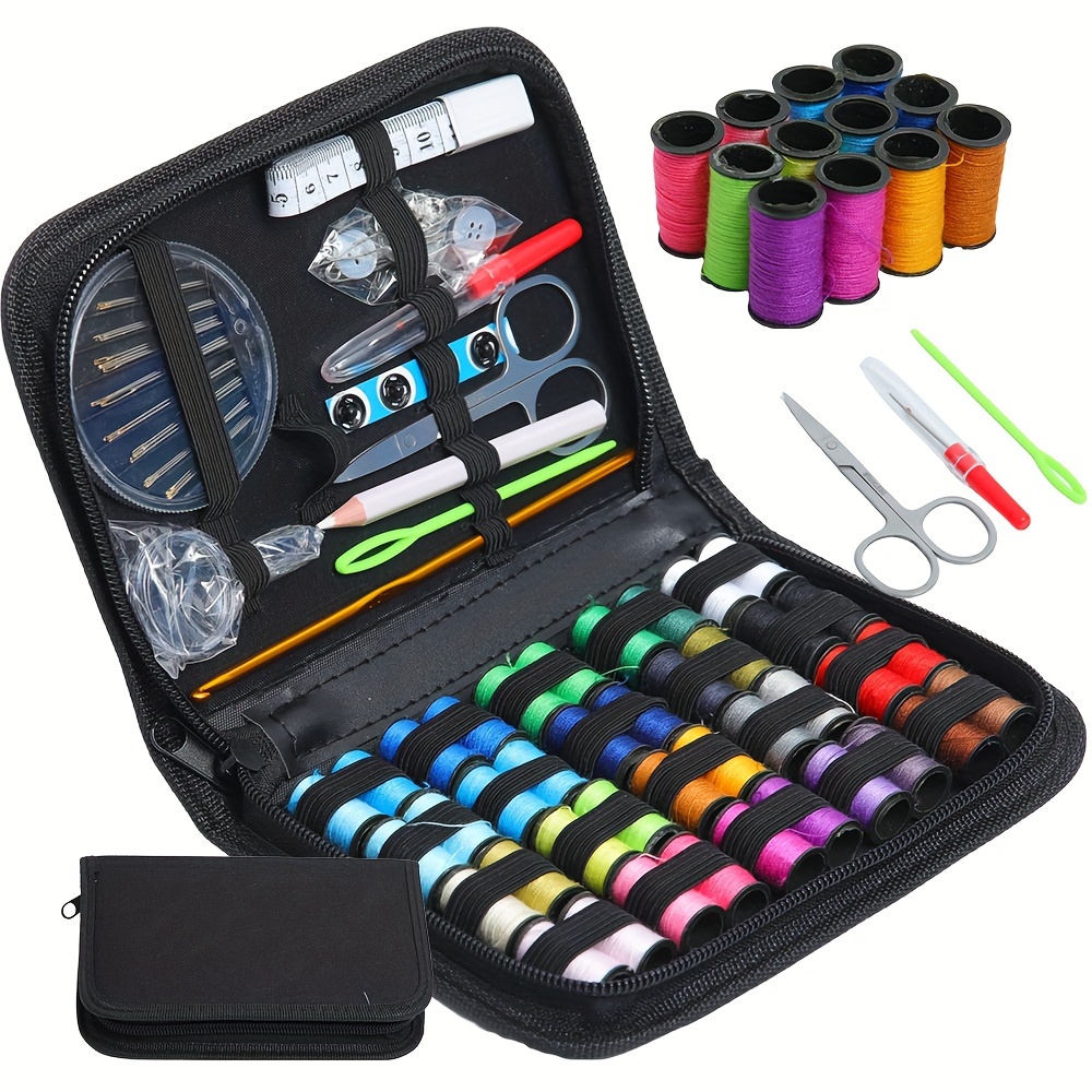 

43/128pcs Sewing Kit With Case - Perfect For Home, Travel, And Emergency Use - Includes 24 Spools Of Thread, Needles, Scissors, Thimble, And More! Christmas, Thanksgiving, New Year's Gifts