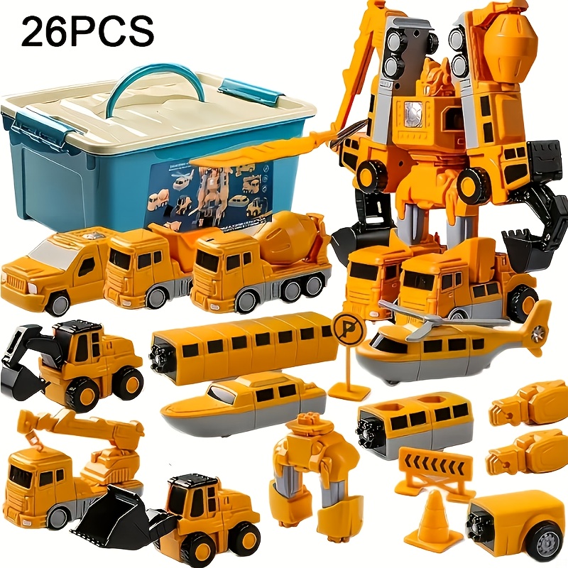 item picture 26pcs 35pcs magnetic transformable engineering vehicle building toy set with storage box educational toy for toddlers magnetic blocks for children ages 3   engineering series for kids ages 3