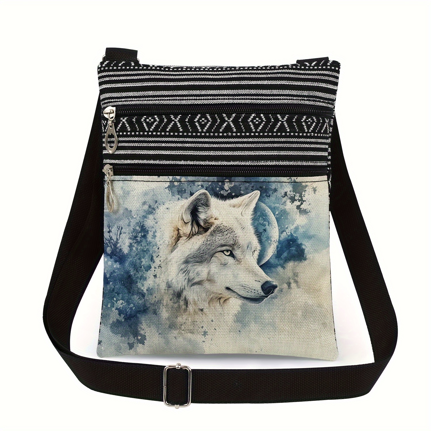 ( Stripes In Random ) Wolf Print Men's Crossbody Bag