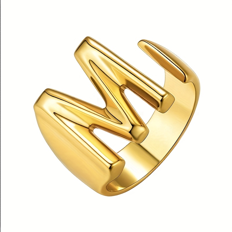 TEMU 1pc Fashionable Vintage 26 English Letters Stainless Steel , Unisex Ins-style Knuckle Ring, 18k Gold-plated And Fade-resistant, Suitable For