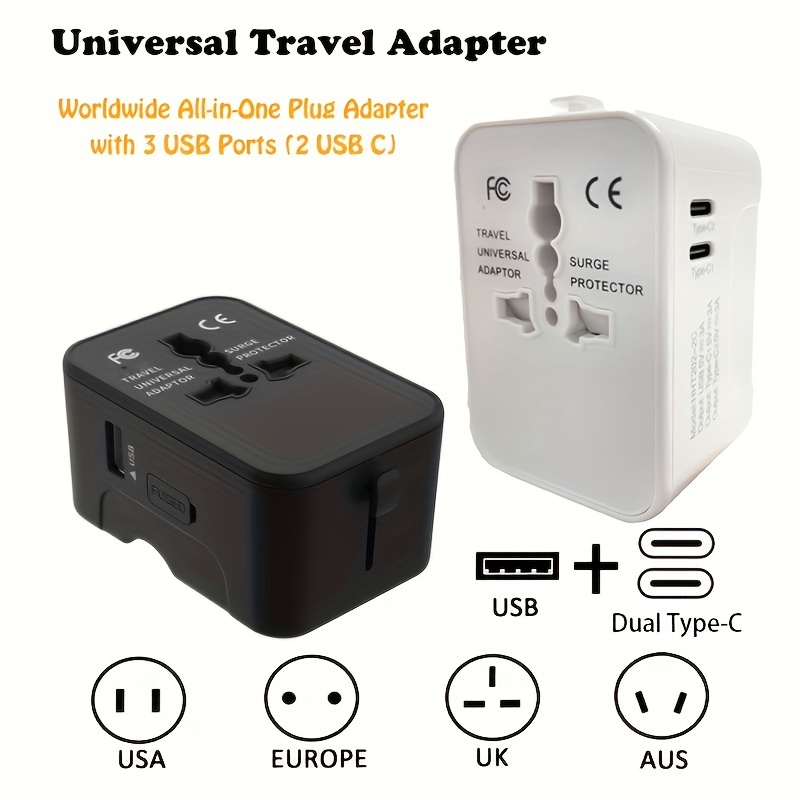 Adaptateur Voyage Universel International avec 3 USB et 1 Type C, 1500W,  Prise France vers USA