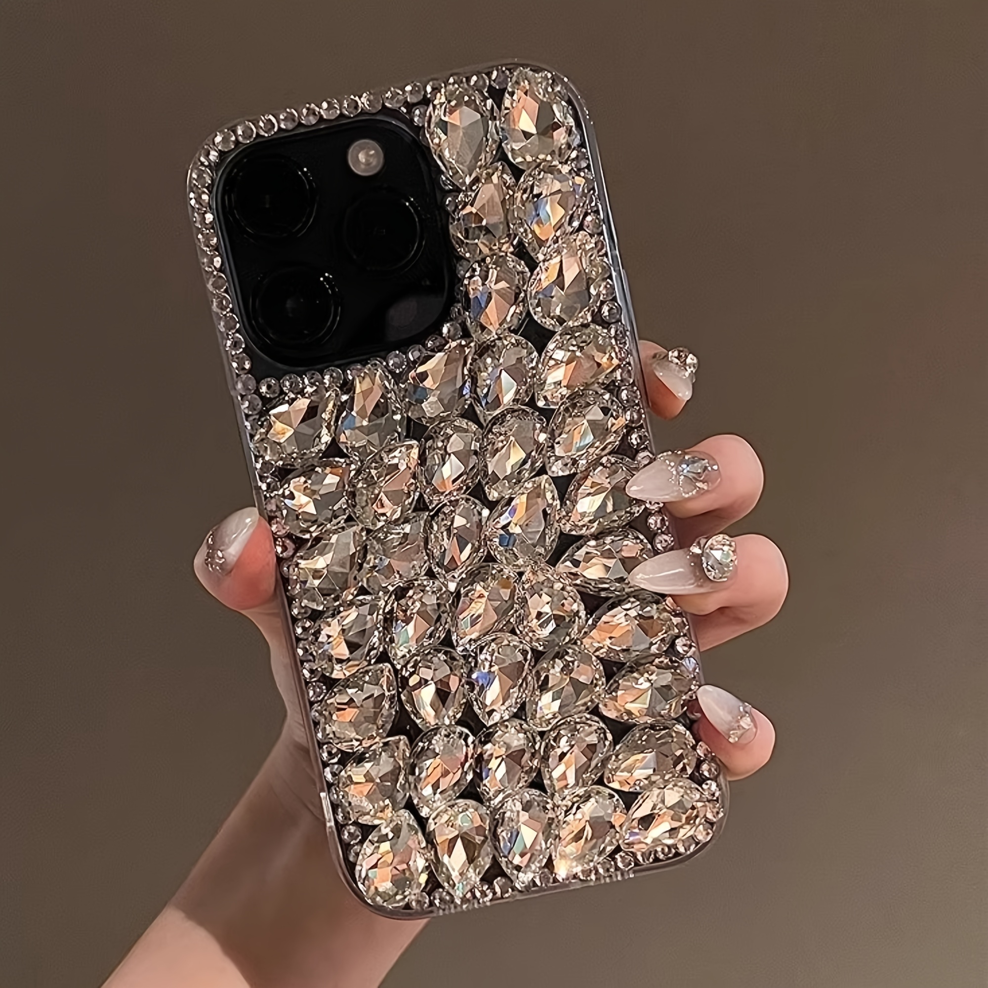 TEMU Phone Case - Full-screen Rhinestone Gemstone Phone Case For Iphone 17 16 15 14 13 Pro Max, Light Luxury 's Anti-drop Phone Case