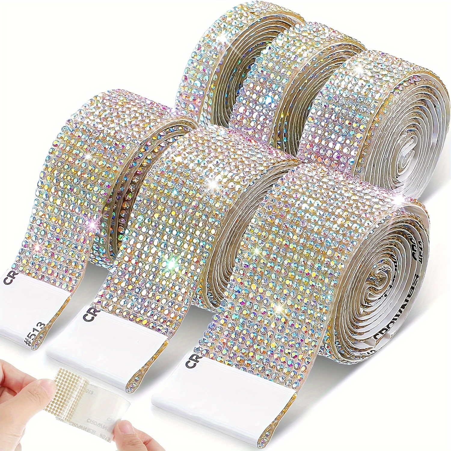 

1pc Self-adhesive Rhinestone Ribbon Tape, 0.91m/1yard 3d Shiny Trim For Diy Decors, Wedding & Clothing Accessories, Phone Case Sparkle Strip, Iron-on/sew-on Decorative Applique Chain