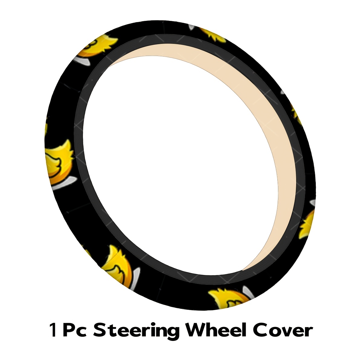 TEMU Cartoon Yellow Duck Steering Wheel Cover, Funny Yellow Duck Black Background, Soft Comfortable Touch, Non-slip , No Design, Car Interior Decor