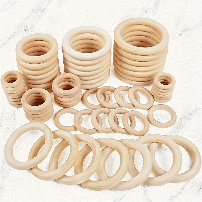 

Hobbyworker 40-piece Natural Wooden Rings For Crafts, 15-50mm - Perfect For Diy Jewelry, Macrame Projects & Home Decor