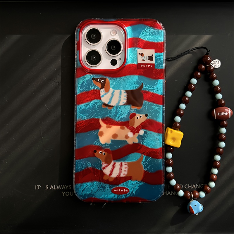 TEMU para Teléfono - Una y Colorida para Teléfono con Perro de Dibujos Animados a Rayas con una Cadena, Adecuada para iPhone, Incluyendo iPhone 17,