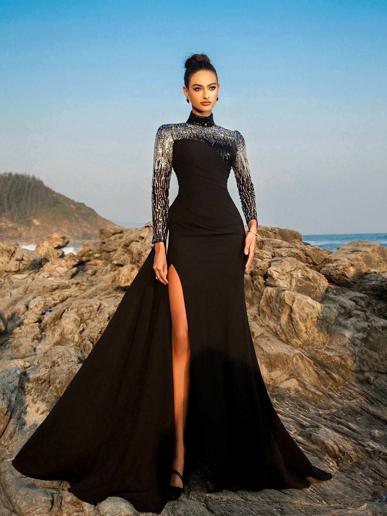 long sleeve turtleneck prom dress gorgeous luxury turtleneck long sleeve sequin formal party
