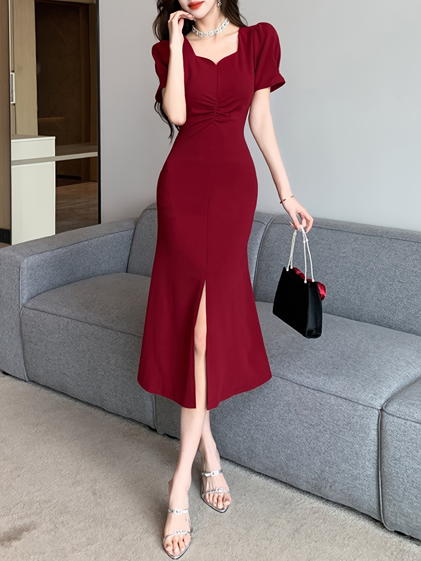 robe femme manches courtes midi coupe Temu Canada